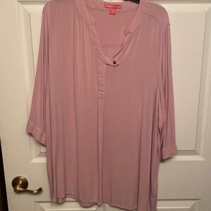 D womens Woman Within solid pink casual 3/4 plus size blouse 1X